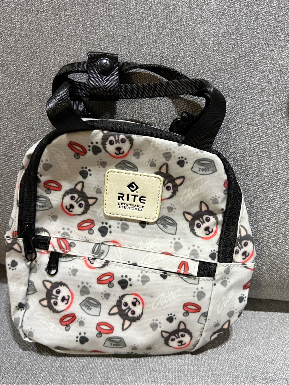 Kids Carrier Bag in White with Husky Print